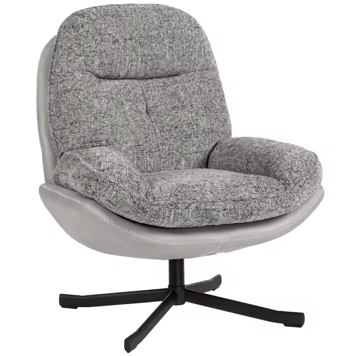 HOMCOM Sillón Giratorio Moderno, Butaca de Salón con Base Cruz, Tapizado en Chenilla y Cuero PU, Asiento Ancho Doble, Patas de Acero y Reposabrazos, Sillón Relax para Sala de Estar, Dormitorio, Gris - 1