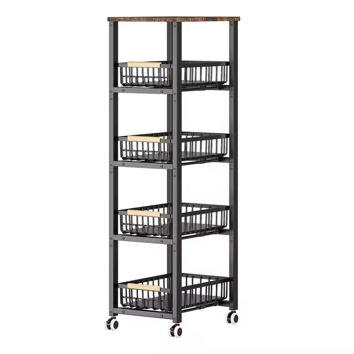 Carrito de almacenamiento de sándwich de 5 capas, negro, acero al carbono, estante escalonado, almacenamiento de cocina, 42.3 x 15.5 x 11.1 pulgadas, capacidad de 50 libras - 1