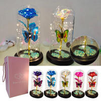 Lámpara De Rosas Artificiales Con LED Colores Y Mariposa En Vidrio Regalo Para Mujeres Luz De Galaxia Rosa Artificial Con Mariposa Y LED Colorido - details 6