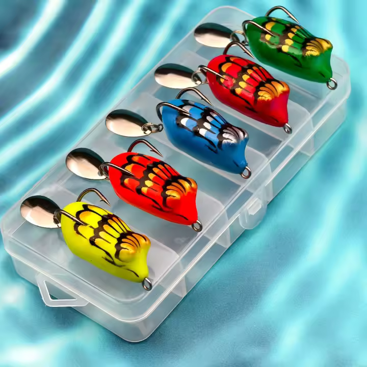 ANFS Kit De Señuelos De Pesca Suaves 5pcs Rana PVC Artificial Para Agua Dulce Y Salada Color Variado Para Pesca En Río Oceán Playa Lago Reservorio - 1