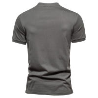 Nueva camiseta de manga corta de algodón puro con cuello en V y cremallera para hombre, camiseta deportiva bordada de color sólido para hombre - details 7