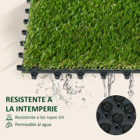 Outsunny Césped Artificial de 10 Piezas Alfombra Césped Artificial 30x30 cm con Altura de Hierba 25 mm Anti-UV Césped Sintético para Jardín Patio Balcón Verde Oscuro - details 4