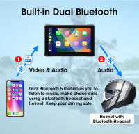 Pantalla Táctil IPS De 7" JMCQ Para Motocicleta Con DVR Dashcam Wireless Carplay Android Auto Cámara Frontal Y Trasera Grabadora Impermeable IPX7 - details 5
