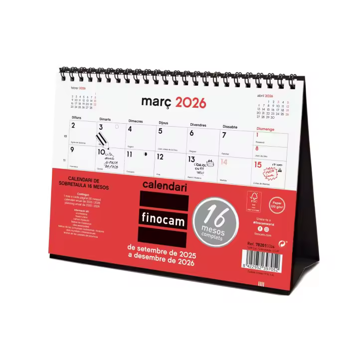 Finocam - Calendario Neutro Sobremesa 16 Meses 2025 2026 Neutro Septiembre 2025 - Diciembre 2026 (16 meses) Catalán - 1
