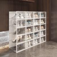 Organizadores de zapatos   Cajas de zapatos de plástico, Juego de organizadores de almacenamiento, 25 x 35 x 18,5 cm, Apilable, Antivuelco, Hasta T.46, Transparente, Transparente y Blanco - details 2