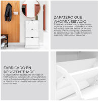 Rebecca Zapatero Muebles MDF Blanco 3 Puertas Ahorro Espacio para 12 Pares - details 0