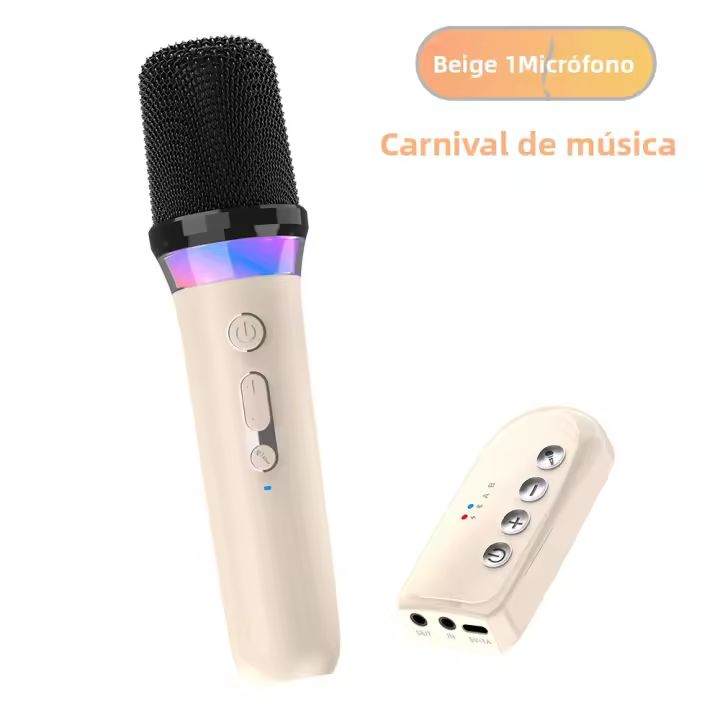 Micrófono Inalámbrico Para Coche Con Receptor Compañero De Karaoke 3.5MM AUX Estéreo HIFI Luz Colorida RGB Efectos De Sonido Mixer Sistema Compatible Con Varios Dispositivos - 1