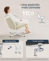 Silla de Oficina, Asiento Ancho y Cómodo, Altura Ajustable, Silla Giratoria Sin Ruedas, Base en Cruz, Tela de Lino de Algodón, Crema, Gris, Rosa - details 3