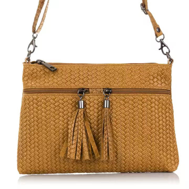 Firenze Artegiani. Oderzo Bolso bandolera Mujer.Piel auténtica Gamuza Grabado Espiga . Made in Italy. Vera Pelle Italiana. - 1