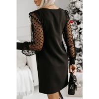 Vestido Mini De Manga Larga Para Mujer Estilo Casual Y Moderno Color Sólido Con Malla Transpirable Cuello Redondo Cómodo - details 5