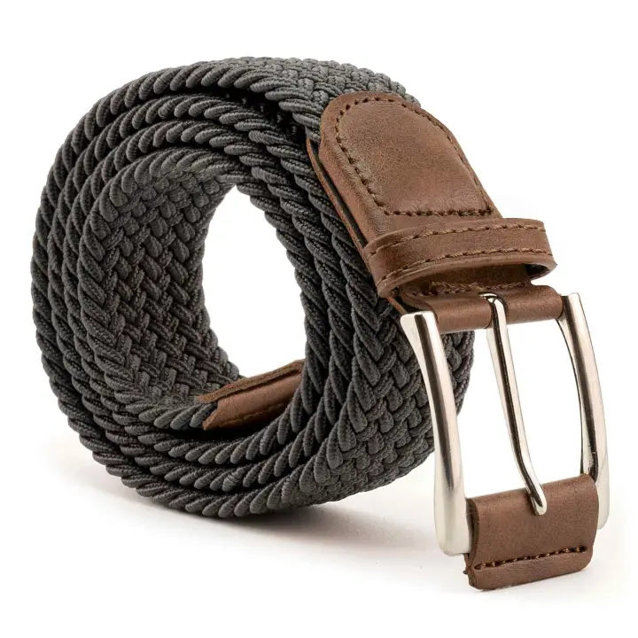 CINTURONTOP Cinturón Trenzado Acabado en Cuero Ajustable 100cm (Gris Oscuro) - 1