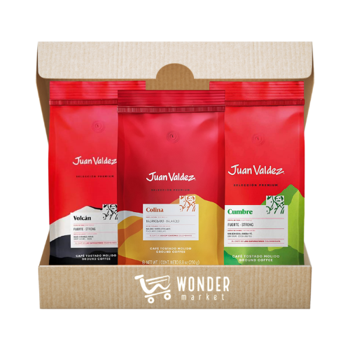 Wonderbox Juan Valdez - Café Molido 100% Colombiano Cumbre Volcán Colina 250gr cada bolsa
