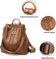 Mochilas antirobo para Mujer, mochilas escolares marrones para estudiantes, mochilas de viaje Grande de cuero para portáthil vintage impermeable para adolescentes - details 3