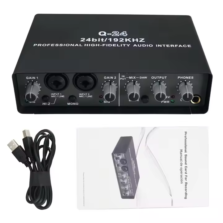 Interfaz De Sonido Q24 Profesional Tarjeta De Audio Para Grabación En Directo Guitarra Eléctrica Canto En Estudio Micro Para Vocalistas - 1