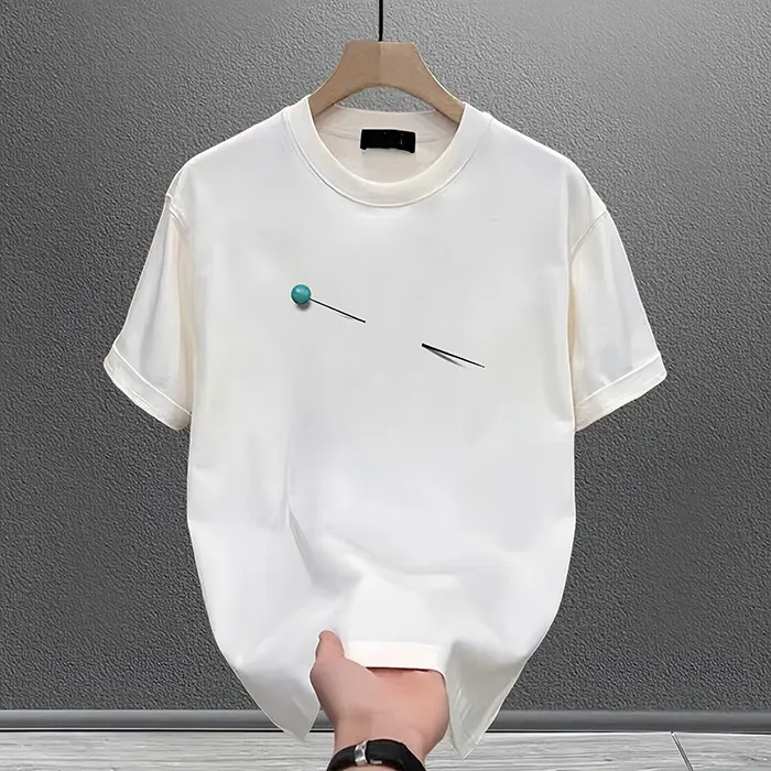 Camiseta De Manga Corta Para Hombre 100% Algodón Versátil Tendencia Verano 2025 High Street Americana Suelta Top Ins - 1