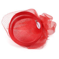 Sombrero De Fiesta Elegante En Rojo Sinamay Para Mujer Con Pluma Y Velo Para Boda Iglesia Cóctel Té Sombrero Derby Formal - details 12