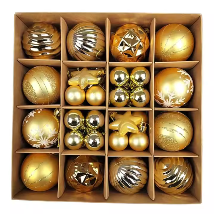 Pack 42 unds Bolas de Navidad, Exquisitas Bolas Navidad 6CM & 3CM Pintadas, Bolas Arbol de Navidad Brillantes, Juego de Bolas de Navidad Grandes Mini de dos Colores para Mezclar y Combinar (Verde, Dorado) - 1