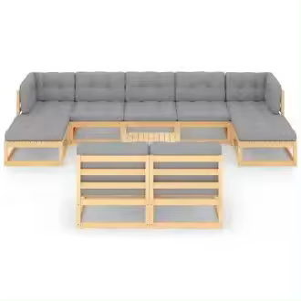 VIDAXL 3077139 conjunto de muebles de jardín 10 piezas fabricado en madera con cojines en acabado natural y gris - 1