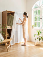 Cortinas De Tela Poliéster Simple Estilo Blanco Con Diseño De Rayas Verticales Pueden Ser Utilizadas Para Cubrir Armarios Antipolvo Para El Hogar - details 7