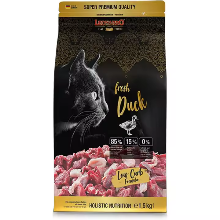 Leonardo Fresh Duck | Alimento para Gatos | Alimento seco para Gatos con un 85% de Carne Fresca | Alimento Completo para Gatos Adultos de Todas Las Razas a Partir de 1 año de Edad - 1