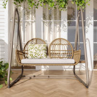 Columbio de Jardín, Columbio de Porche con respaldo, juego de muebles de Jardín de exterior, PE Doble Columbio de Trinquete, 2 asientos, extricture de asiento marrón y Zapatos beige - details 1