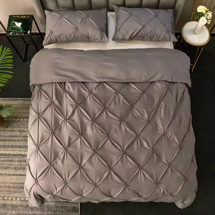 Funda De Edredón Microfibra Suave Con Pliegues 3 Piezas Cierre De Cremallera Y Amarras En Esquinas Para Cama Estilo Americano - 1
