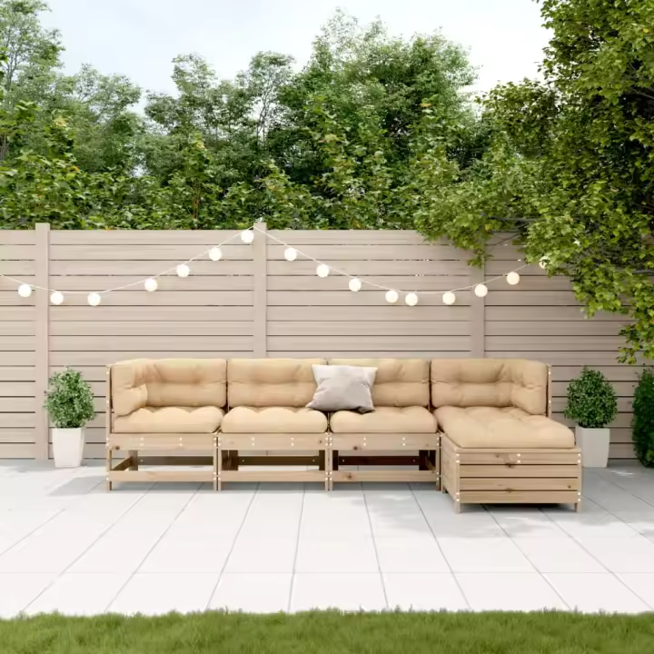vidaXL Juego de muebles de jardín 5 pzas y cojines madera maciza pino - 1