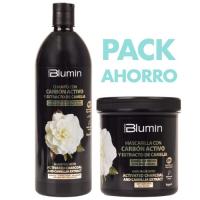 Tahe Pack XXL Blumin Carbón Activo y Extracto de Camelia | Champú 1000 ml + Mascarilla 700 ml | Cabellos secos con raíz grasa. - details 0