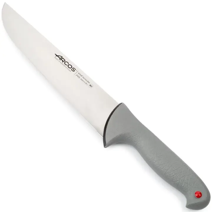 ARCOS Colour Prof - Cuchillo Carnicero (250 mm) - Hoja de Acero Inoxidable Nitrum® - Mango de Polipropileno Recubierto con Caucho Blando - Tapones de Distintos Colores de Uso - 1