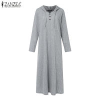 ZANZEA Vestido De Capucha Con Cuello V Y Manga Larga Estilo Casual Para Mujer Dress Maxi Otoño Invierno Cuello Redondo Suéter Drop-shoulder - details 8