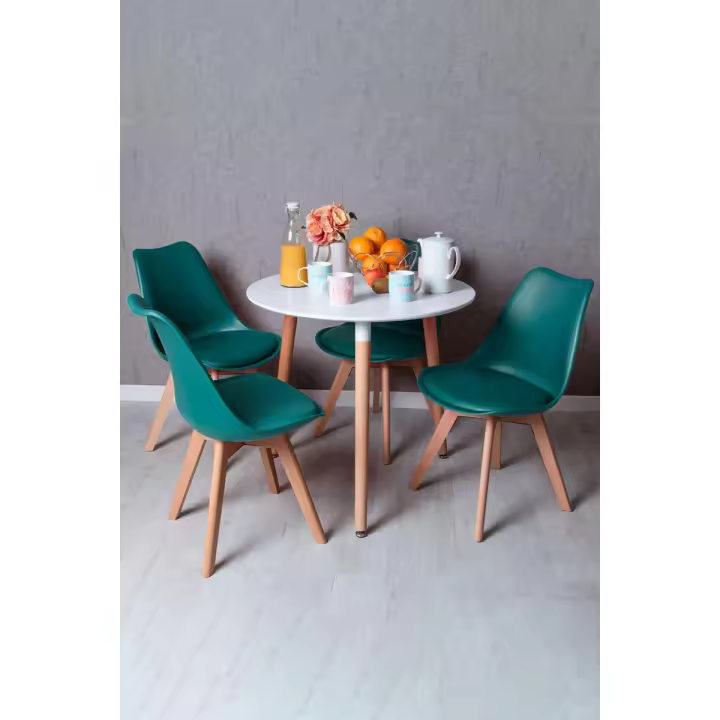 Conjunto Mesa Tower Redonda 80 cm Blanca y Pack 4 Sillas Synk Basic - Verde azulado - 1