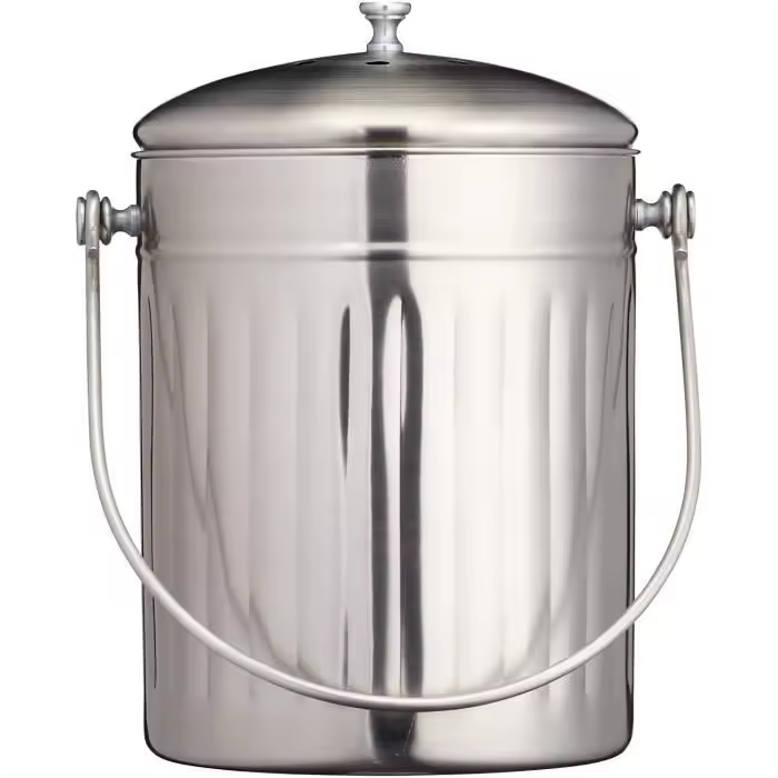 Cubo de compost de acero inoxidable de 5 litros para encimera de cocina - Cubo de compost Cubo de compost de cocina con tapa - 1