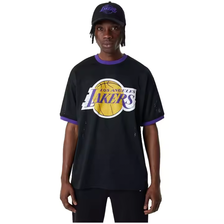 Camiseta de Manga Corta New Era Nba Team Logo Mesh Os Tee Los Angeles Lakers para hombre en color negro - 1