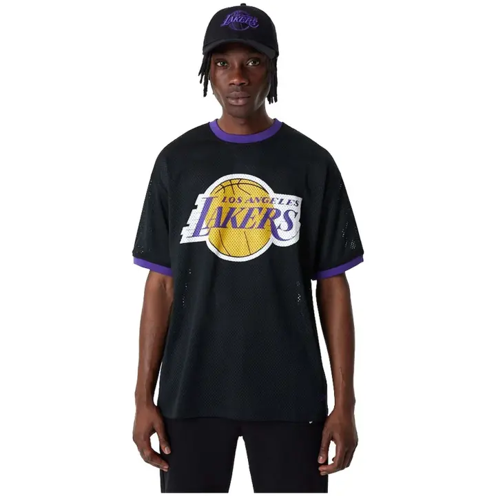 Camiseta de Manga Corta New Era Nba Team Logo Mesh Os Tee Los Angeles Lakers para hombre en color negro - 1