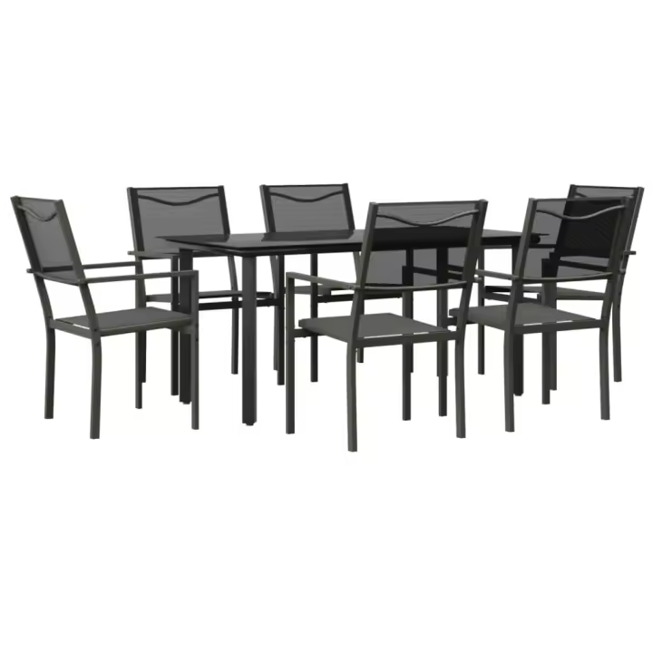 vidaXL Juego de comedor para jardín 7 piezas acero y textilene negro - 1