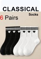 6 Pares De Calcetines Para Mujer Con Barra Paralela Moda Versátil Y Divertida Comodidad Y Respirabilidad Casual Talla Única - details 0
