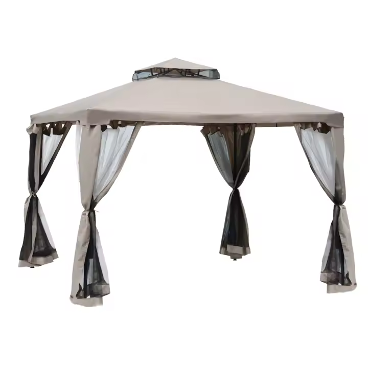 Cenador de Jardín 3x3m with 4 Paredes laterales, weatherproof, metal y poliéster, ideal para reuniones y eventos en El Jardín, Gris - 1