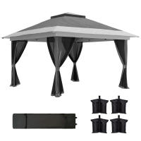 Outsunny Carpa Plegable Gazebo 3,6x3,6 m Cenador Plegable con 4 Paredes Laterales de Malla Anti-UV Altura Ajustable Bolsa de Arena y Bolsa de Transporte para Camping Fiestas - details 0