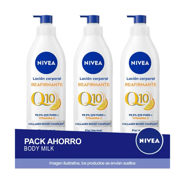 NIVEA Q10 Loción Corporal Reafirmante Piel Normal 625ml - Pack ahorro de 3 unidades (total 1,875 litros) - 1