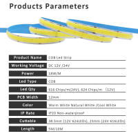 Tira De LED COB Super Brillante Doble Fila 616/624 LEDs/m Flexible Dimmable Luz RA90 Cinta De Iluminación 3000K 4000K 6500K DC12V 24V Para Sala De Estar - details 1