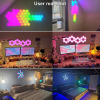 Lámpara De Pared Hexagonal Inteligente RGB Luz Nocturna Cambiante De Ambiente DIY Con Música Y Ritmo APP Para Juego Habitación Cama - details 13