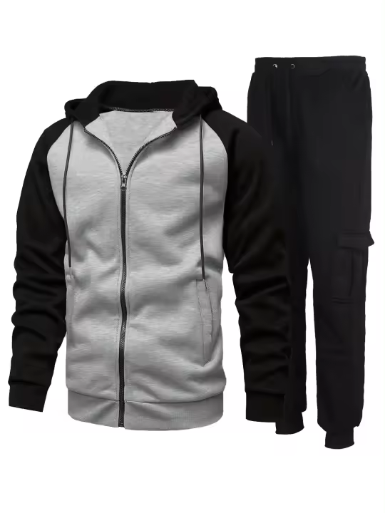 Chaqueta con capucha de dos piezas de otoño e invierno para hombre + mono, traje deportivo informal para hombre - 1