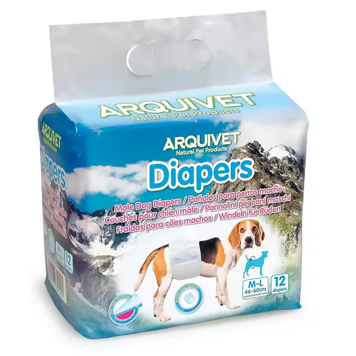 Pañales para Perros Machos Razas Medianas con Cinturón 40-60 cm, Arquivet, 12 unidades, Absorción Superior para Mayor Comodidad - 1