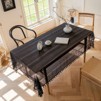 Mantel Japonés Bohemio 1PC En Color Beige Y Negro Con Borlas Y Diseño Geométrico Para Mesas Rectangulares Uso Doméstico Y De Banquete - details 12