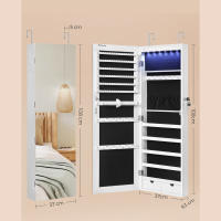 Espejo joyero colgante con luz led, montaje en pared o puerta, cuerpo entero, iluminación interior, regalo elegante en color blanco, 37x9,3x108 cm - details 7