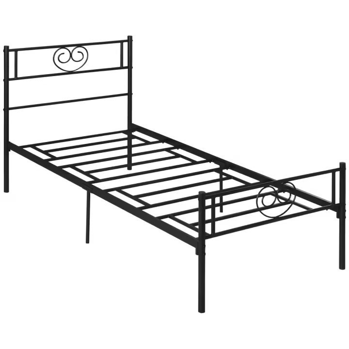 HOMCOM Marco de Cama Individual de Metal 31 cm para Colchón 90x190 cm con Cabecera Forma de Corazón Estructura de Cama con Espacio Bajo de Almacenamiento 95x196x100 cm Negro - 1