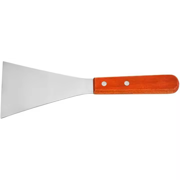 Espátula de Maple inoxidable, espátula de metal, espátula giratoria para sretén de Hierro fundido, espátula para Parrilla de barbacoa con Mango de Madera, Pala de Limpieza Mediana - 1