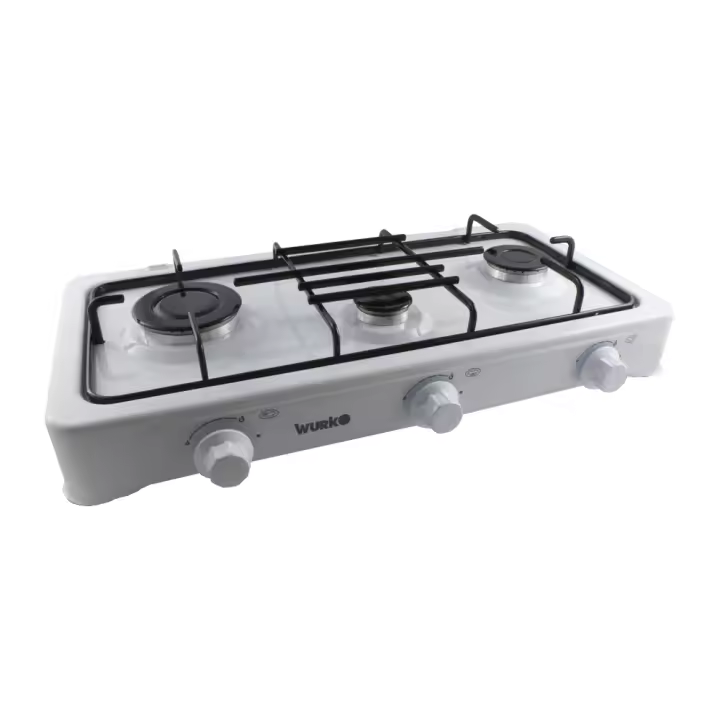 Cocina de Gas Portátil Wurko 3 Fuegos con Parrilla Esmaltada - 1