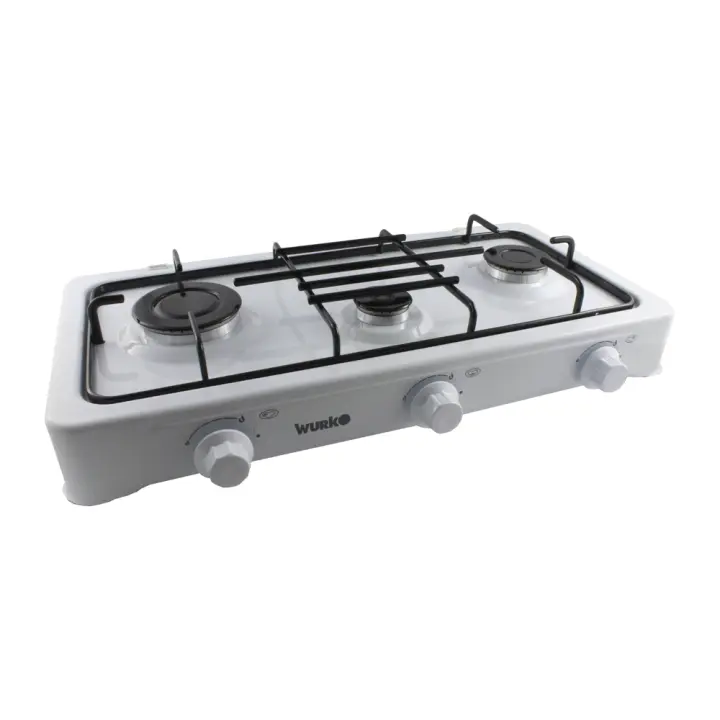 Cocina de Gas Portátil Wurko 3 Fuegos con Parrilla Esmaltada - 1