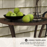 Outsunny Mesa de Ratán Redonda Ø64x71 cm Mesa de Jardín con Estante Marco de Acero y Tablero de Vidrio Carga 50 kg para Terraza Patio Marrón - details 2